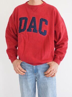 VTG Gear Big Cotton DAC Sweatshirt Red Spellout Collegiate Athleisure Mens L